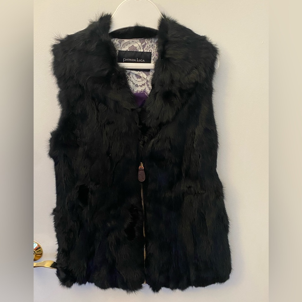 Patrizia Luca Genuine rabbit fur vest - black